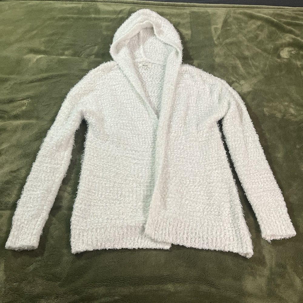 Soft white fuzzy hooded cardigan
